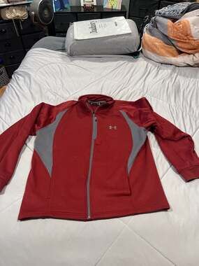 Under Armour Men's Red/Grey Full Zip Fleece Lined Loose Fit Jacket
